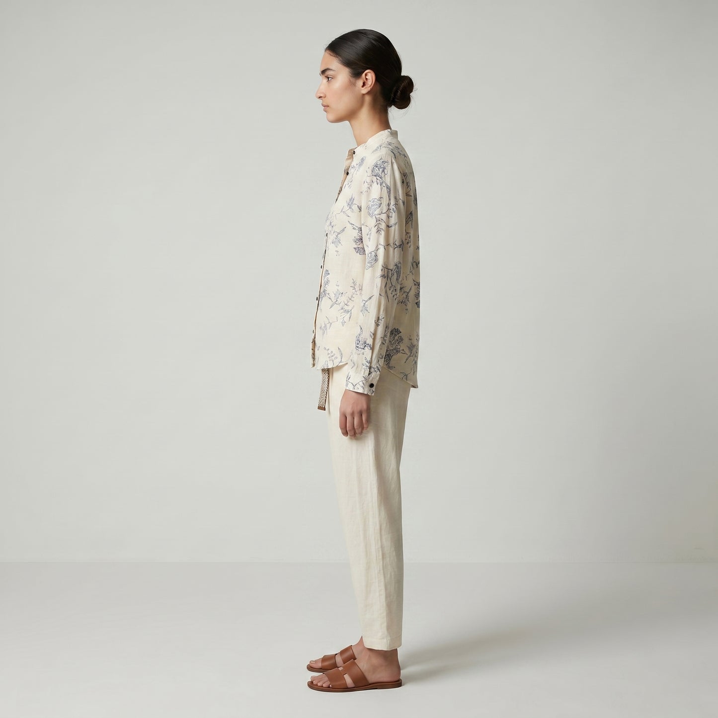 Floral Print Mandarin Collar Shirt
