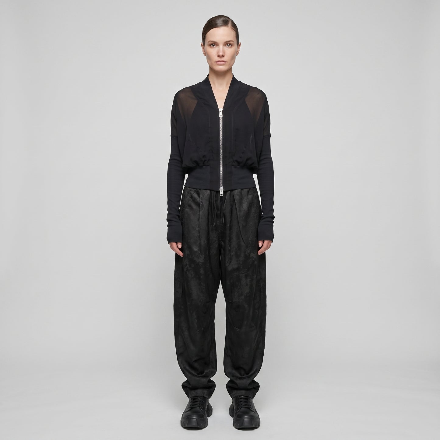 Sheer Paneled Zip Bomber Jacket