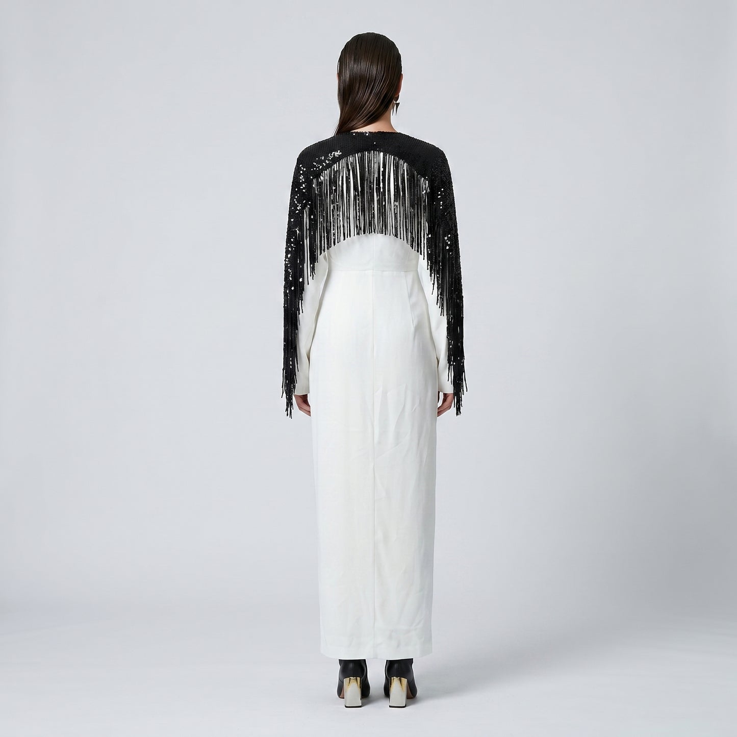 Embellished Fringe Wrap Maxi Dress