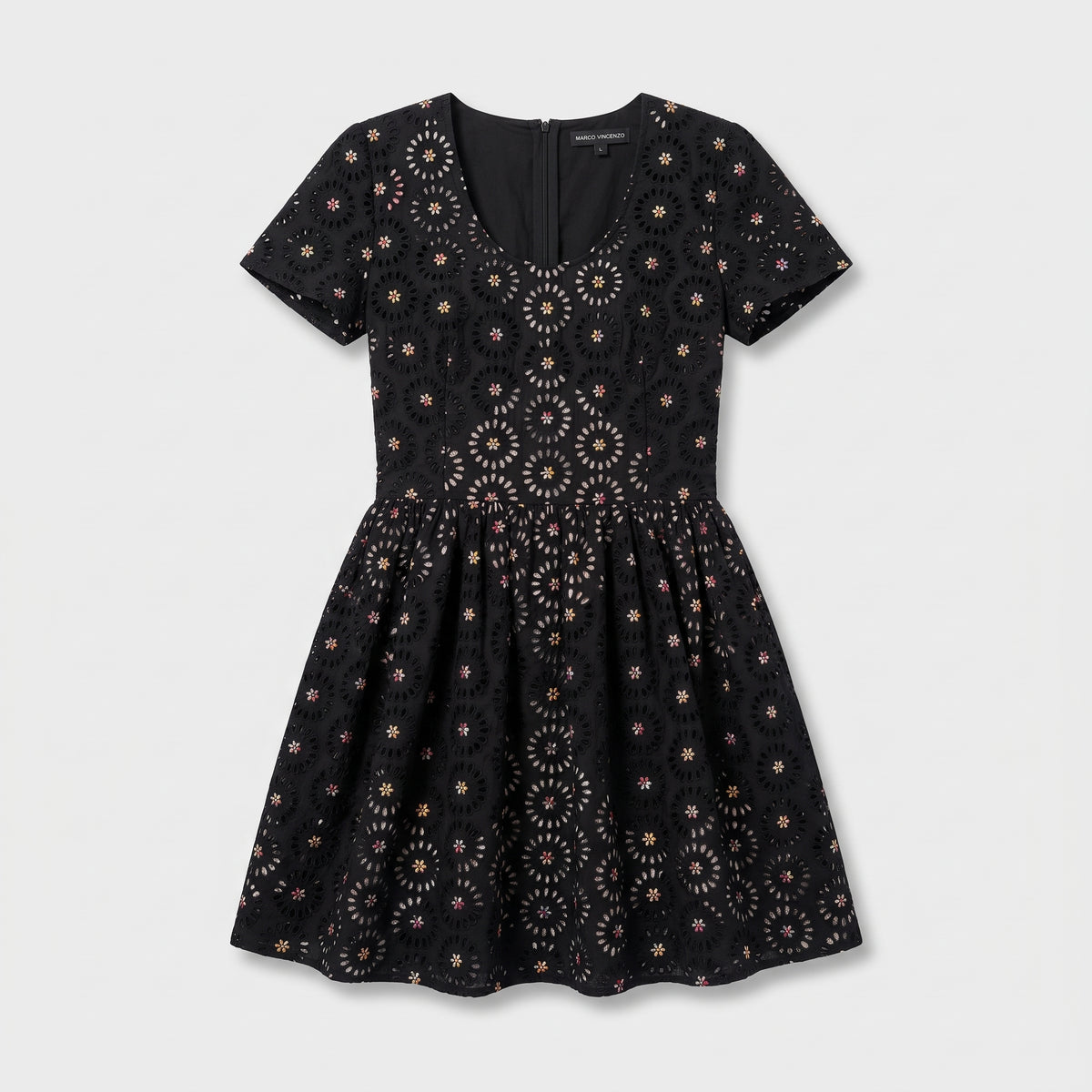 Black Eyelet Floral Mini Dress