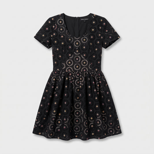 Black Eyelet Floral Mini Dress