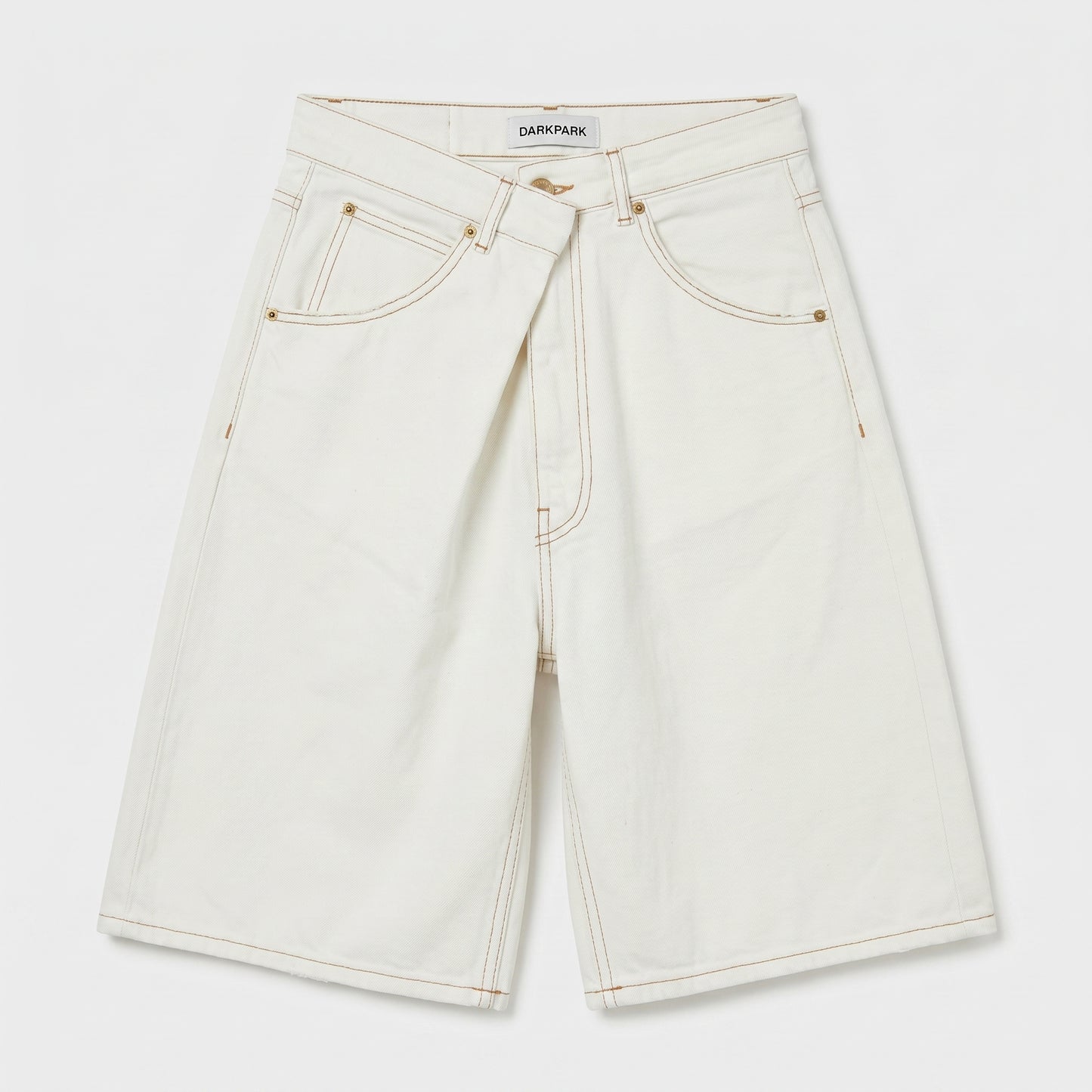 Asymmetric Off-White Denim Shorts