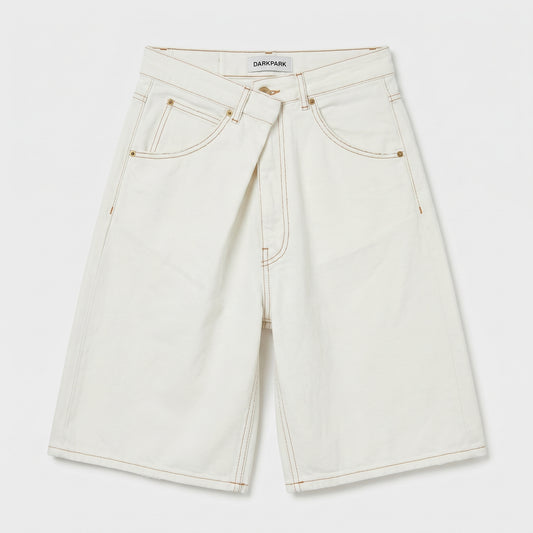 Asymmetric Off-White Denim Shorts