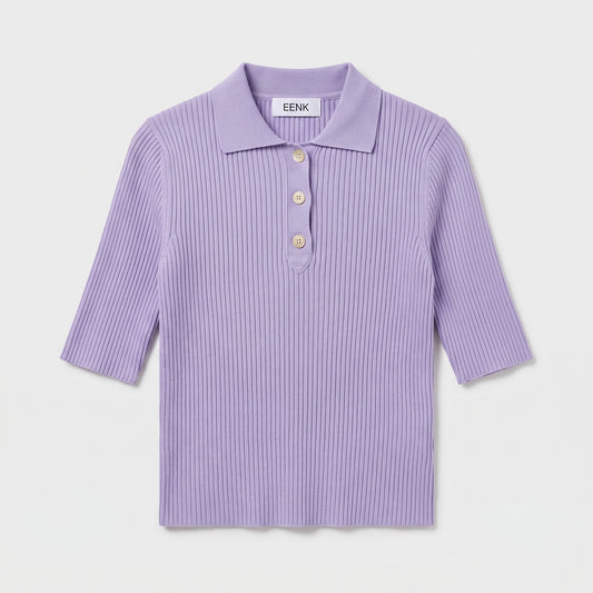 Ribbed Knit Polo Shirt