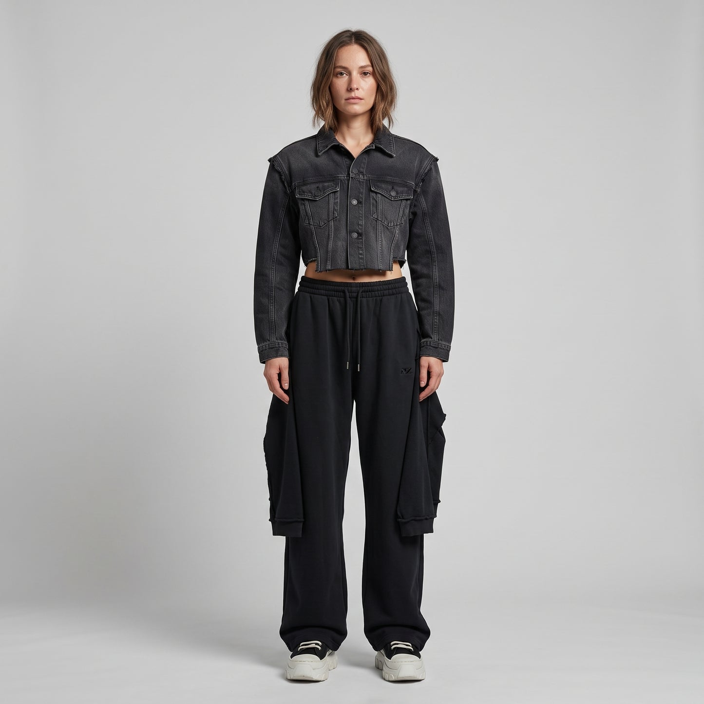 Layered Black Cotton Sweatpants