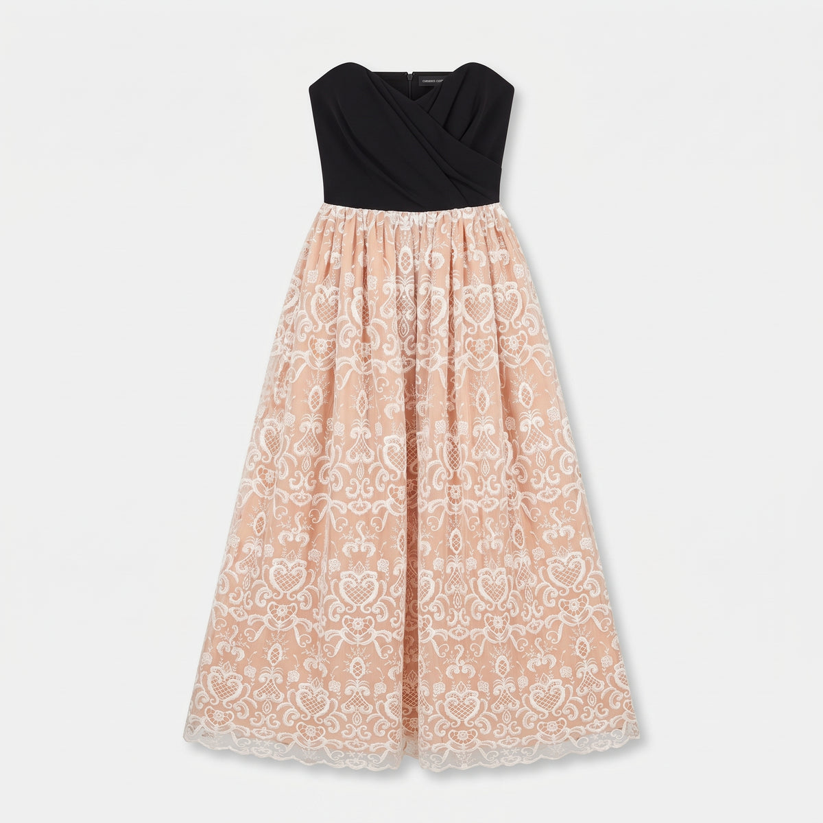 Strapless Embroidered Lace Gown