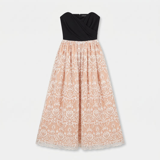 Strapless Embroidered Lace Gown