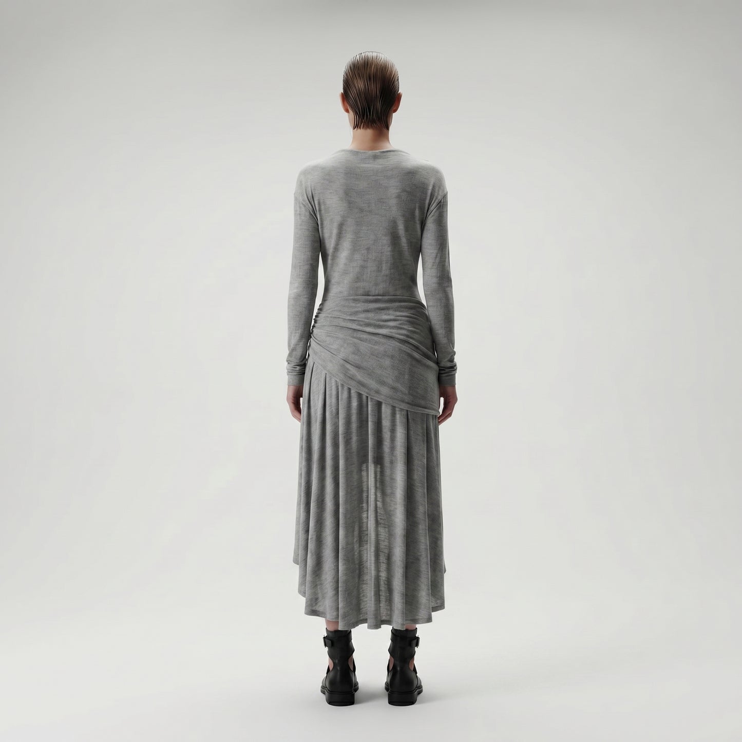 Grey Cowl Neck Draped Dress