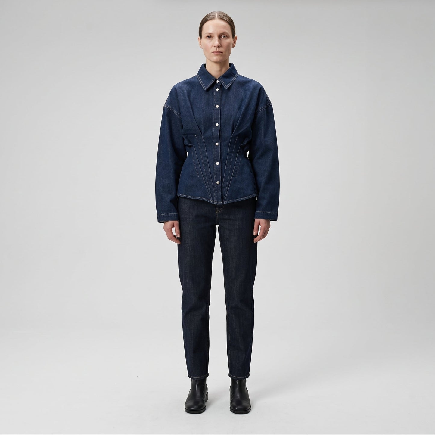 Sculpted Denim Button-Down Shirt