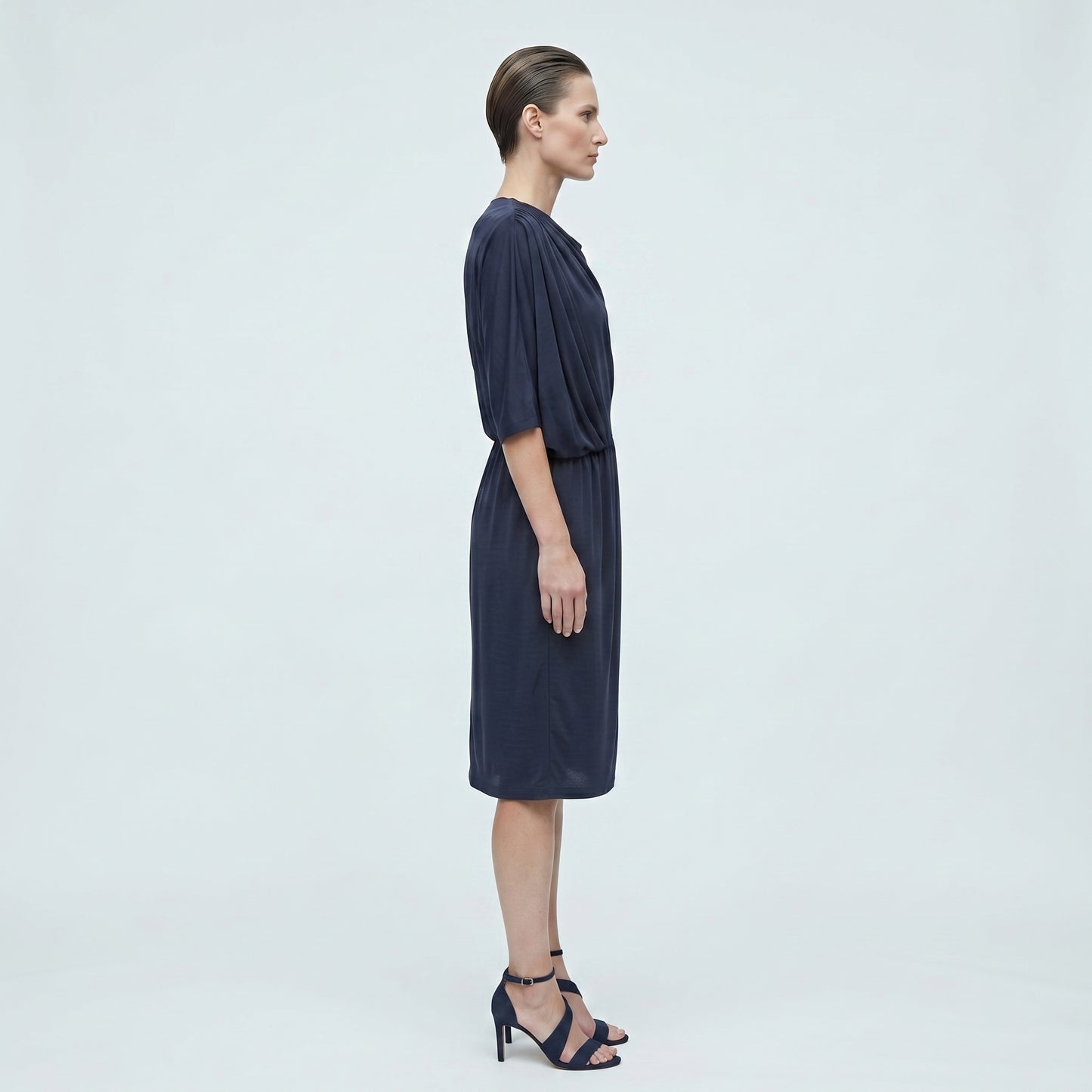 Asymmetric Draped Black Jersey Dress
