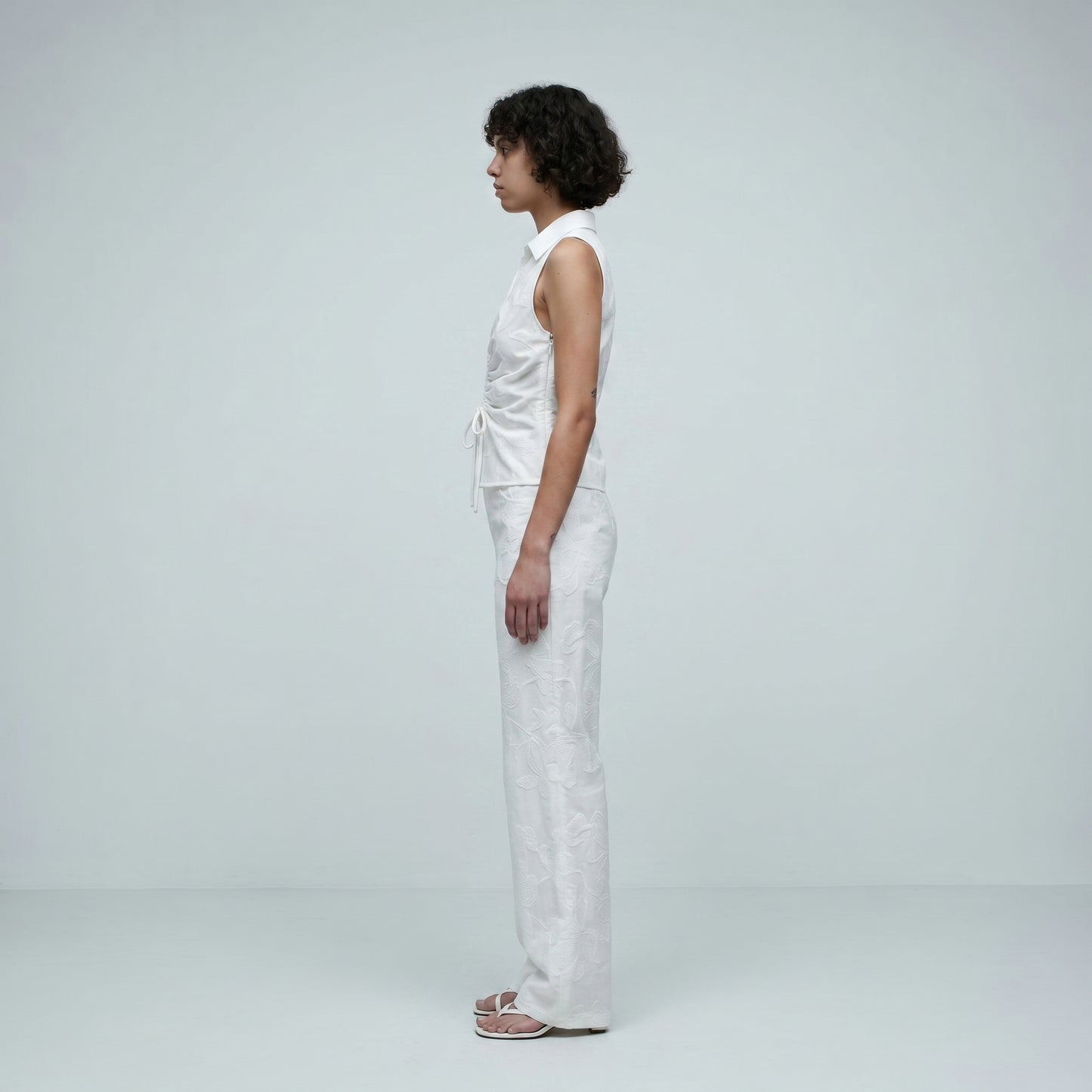 Ruched Collared Sleeveless Blouse