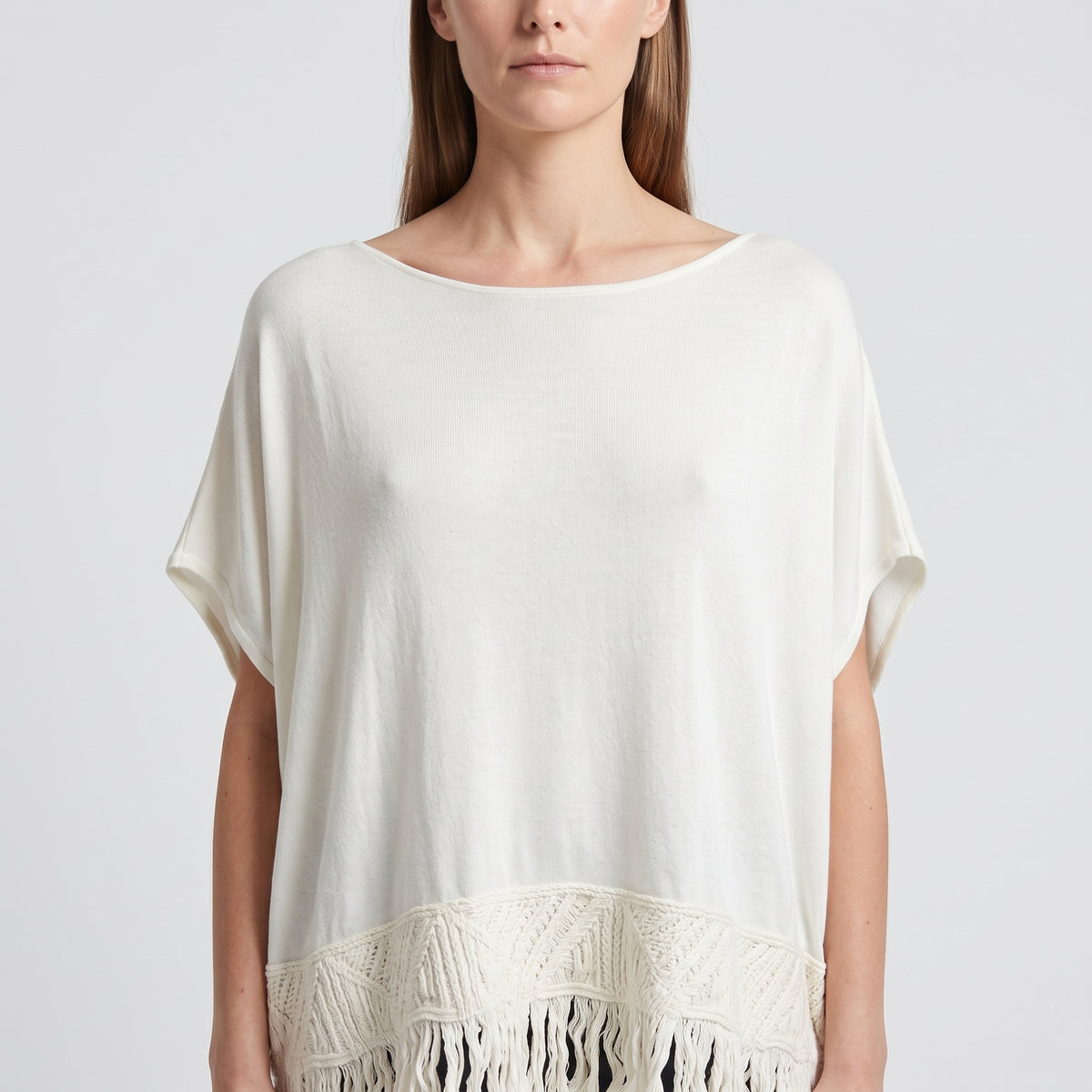 Fringed Cream Knit Blouse
