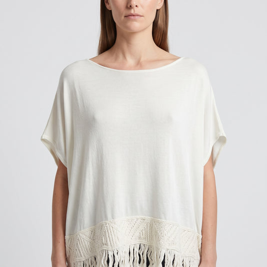 Fringed Cream Knit Blouse