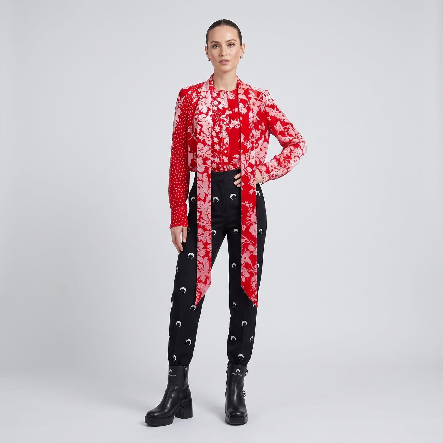 Floral Velvet Tie-Neck Blouse