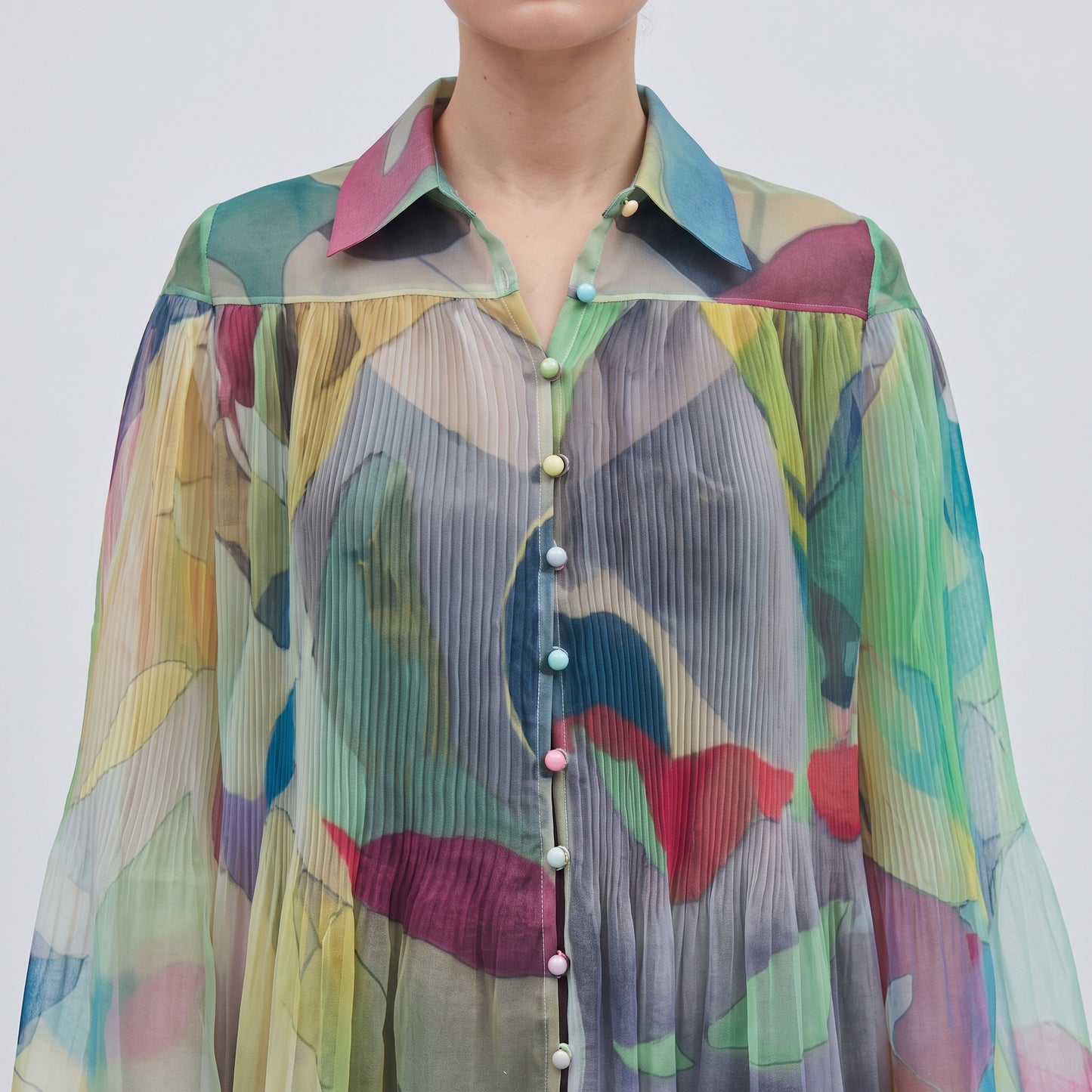 Abstract Print Pleated Shirt Dress