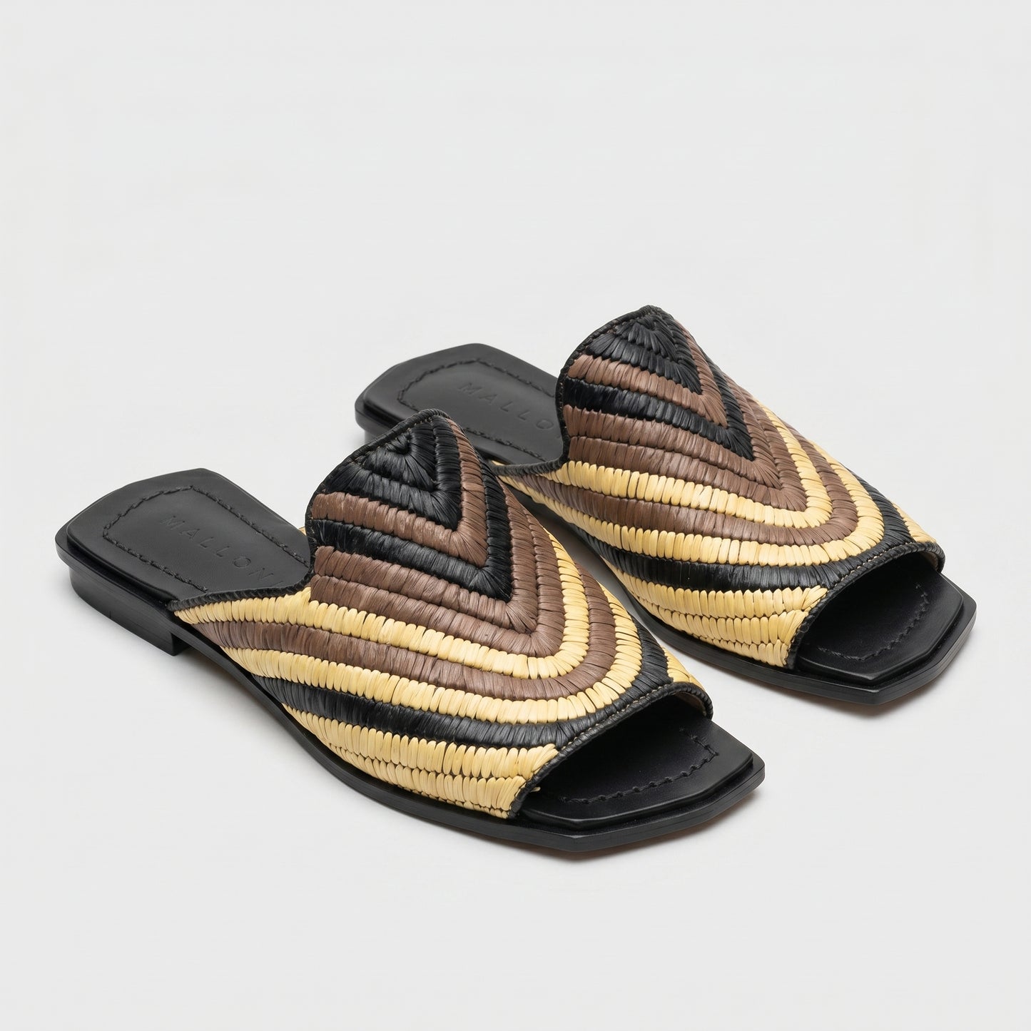 Woven Chevron Leather Slide Sandals