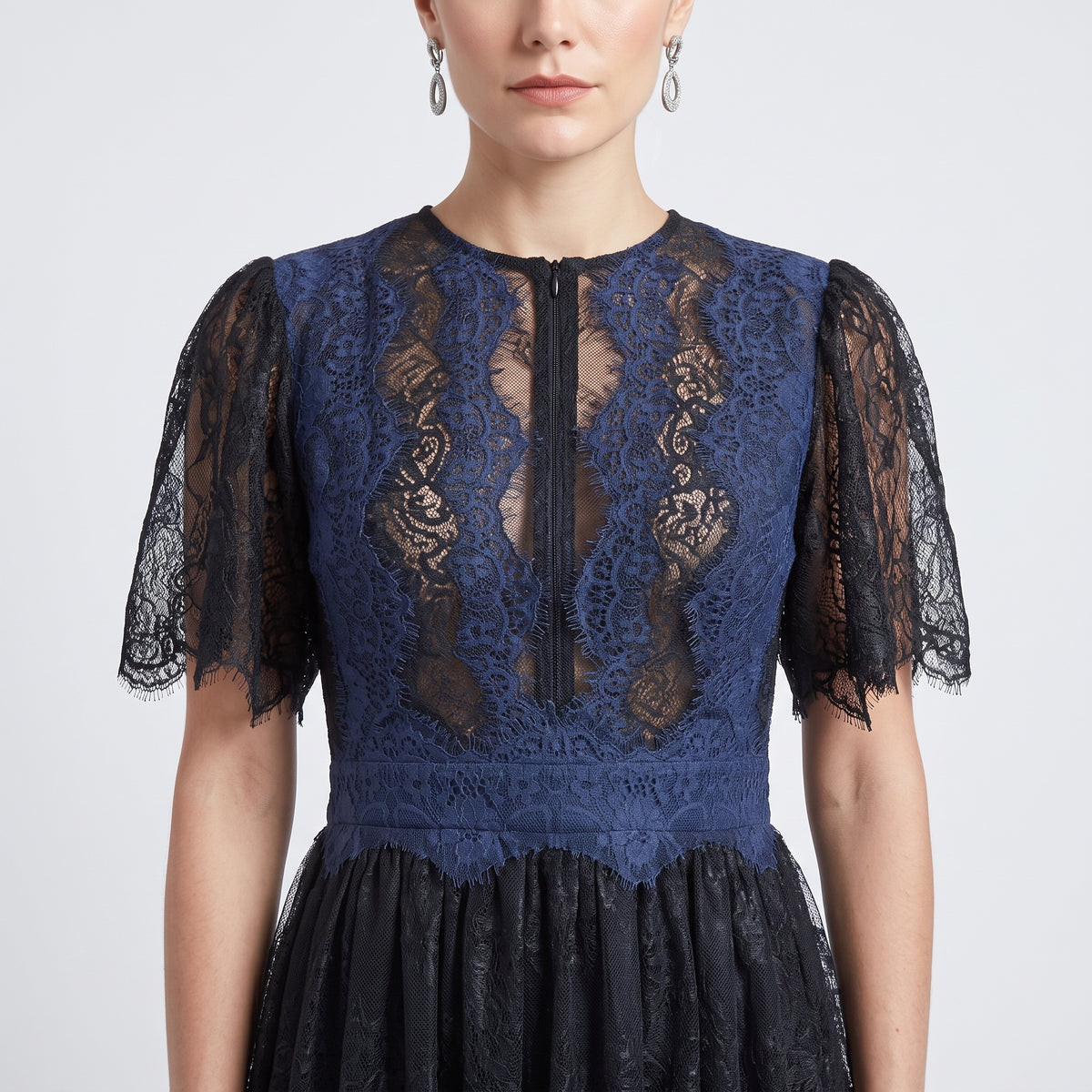 Two-Tone Embroidered Lace Mini Dress