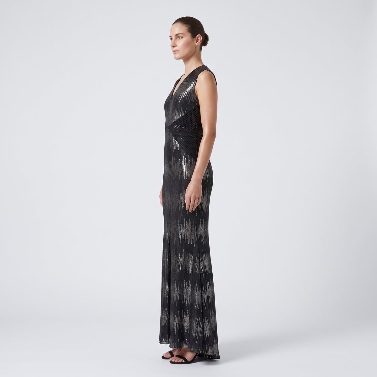 Metallic V-Neck Evening Gown
