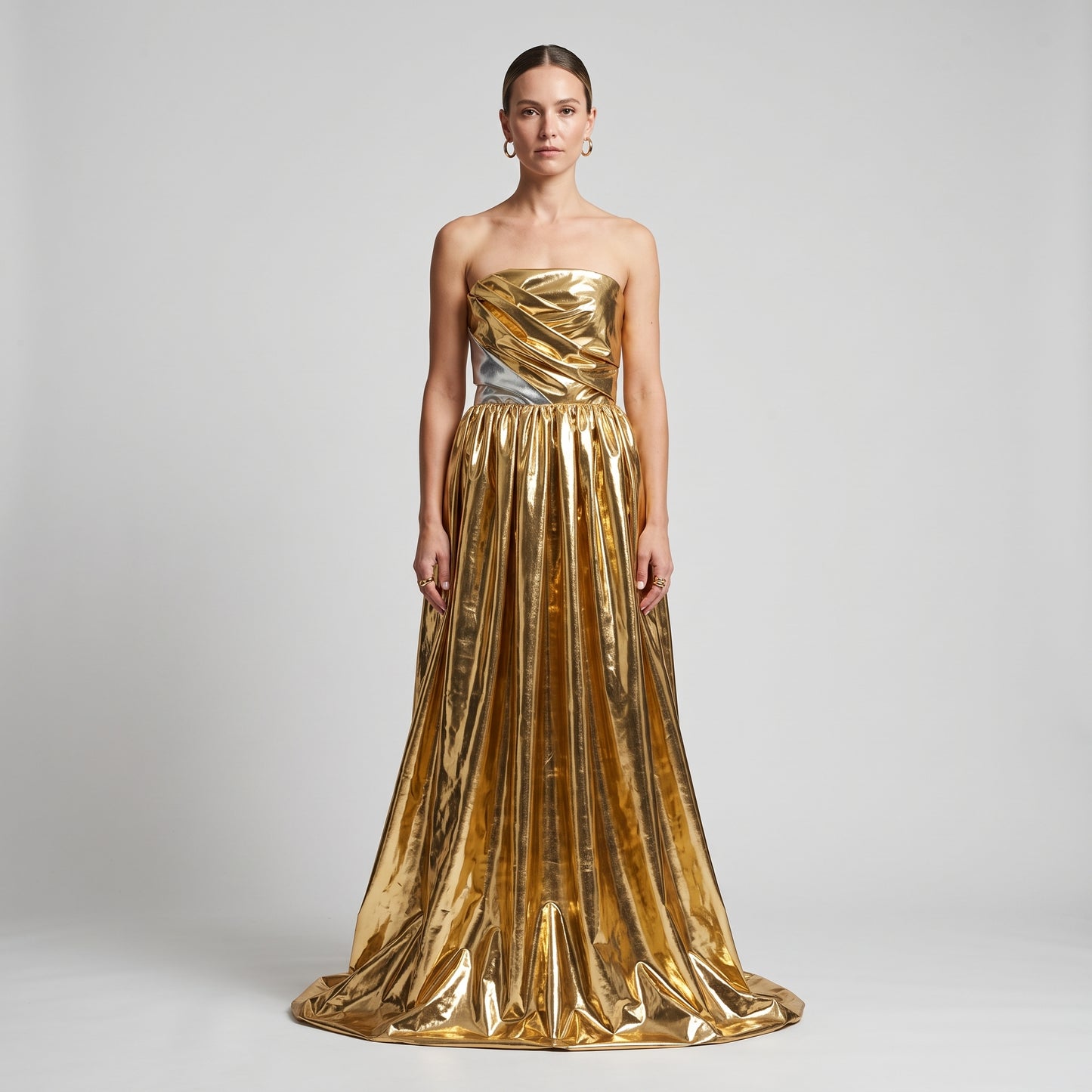 Metallic Gold Strapless Evening Gown