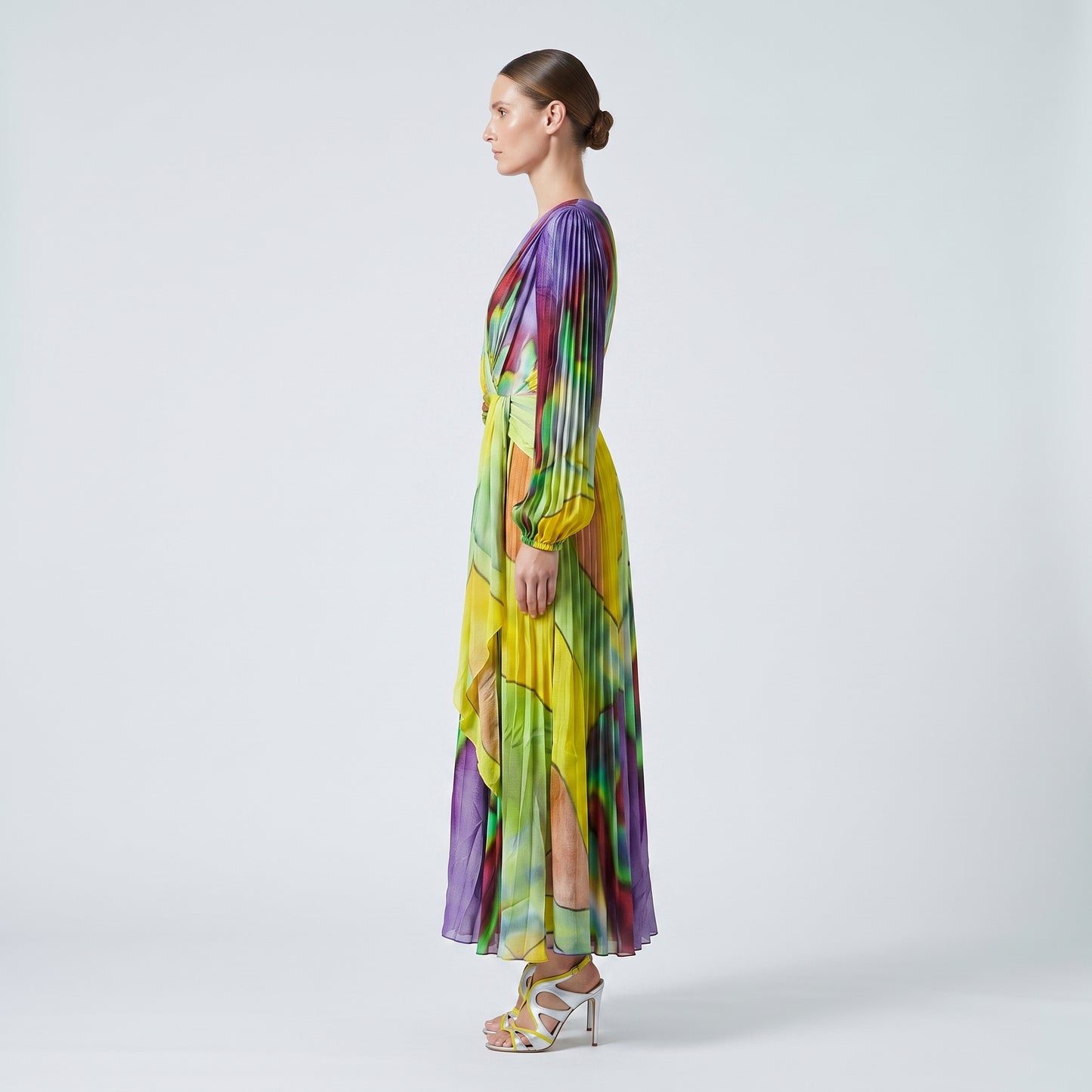Abstract Printed Pleated Midi Dress
