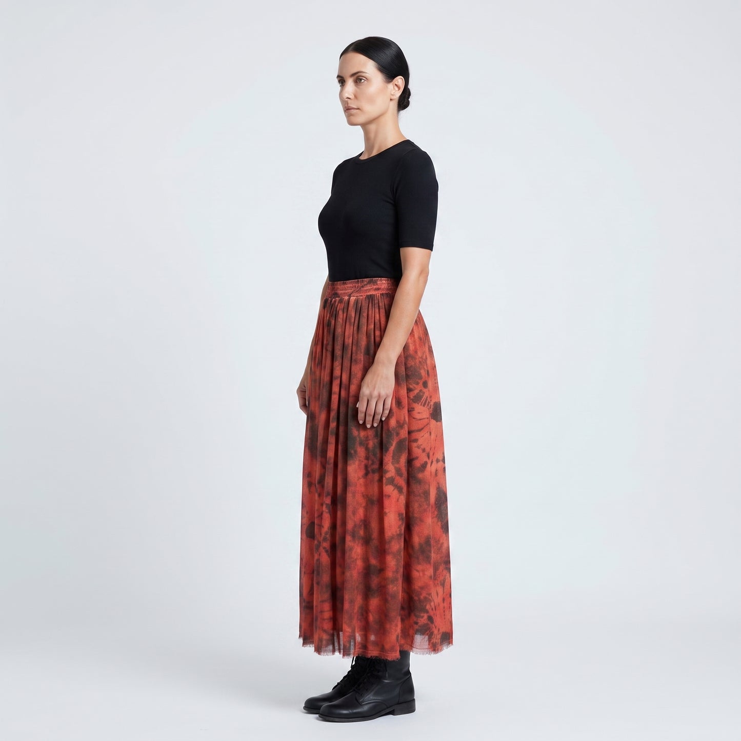 Tie-Dye Pleated Midi Skirt