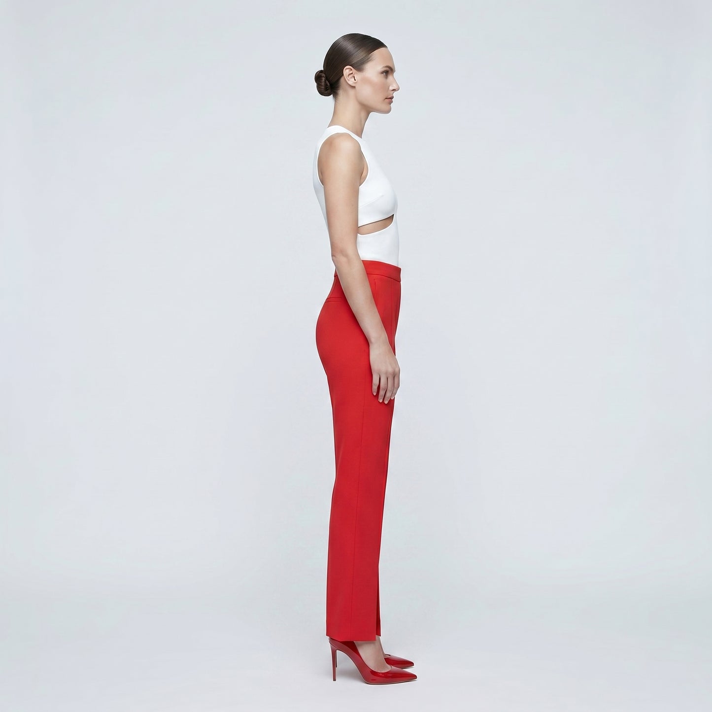 Vibrant Red Split-Hem Trousers