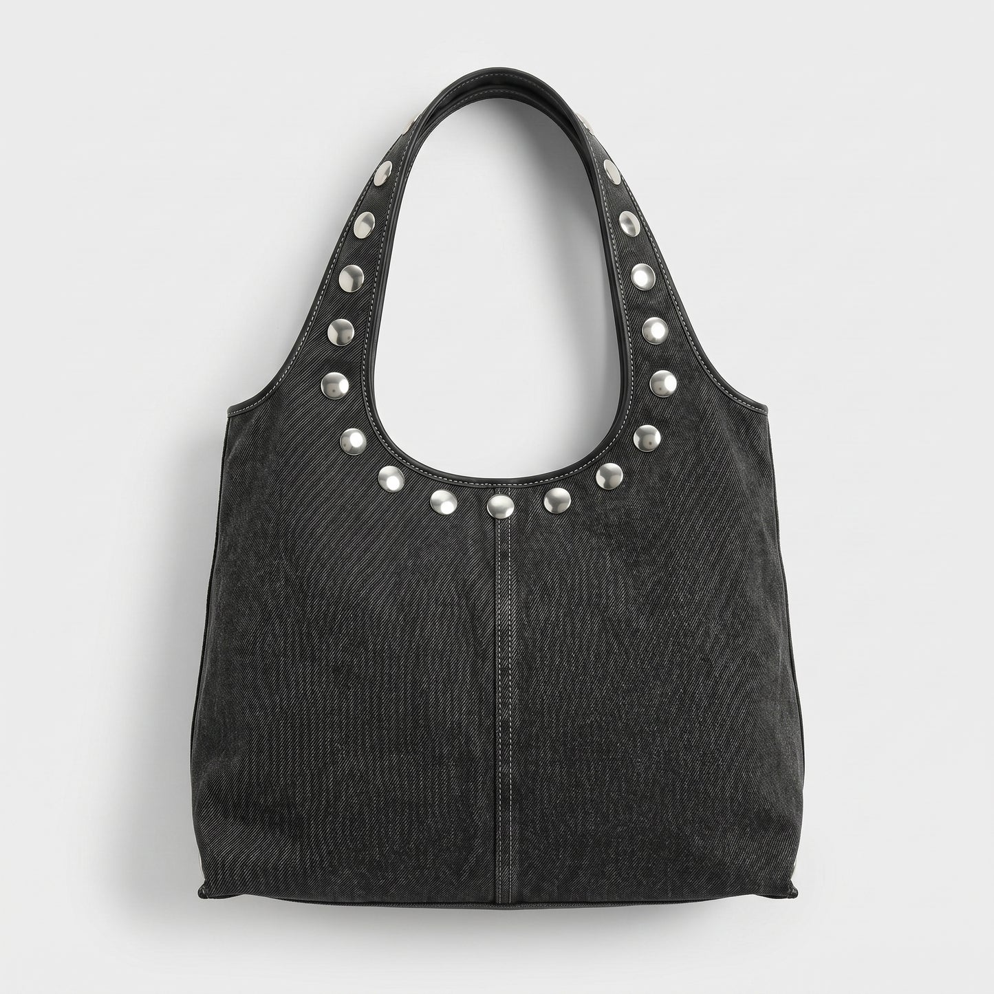 Studded Denim Shoulder Bag