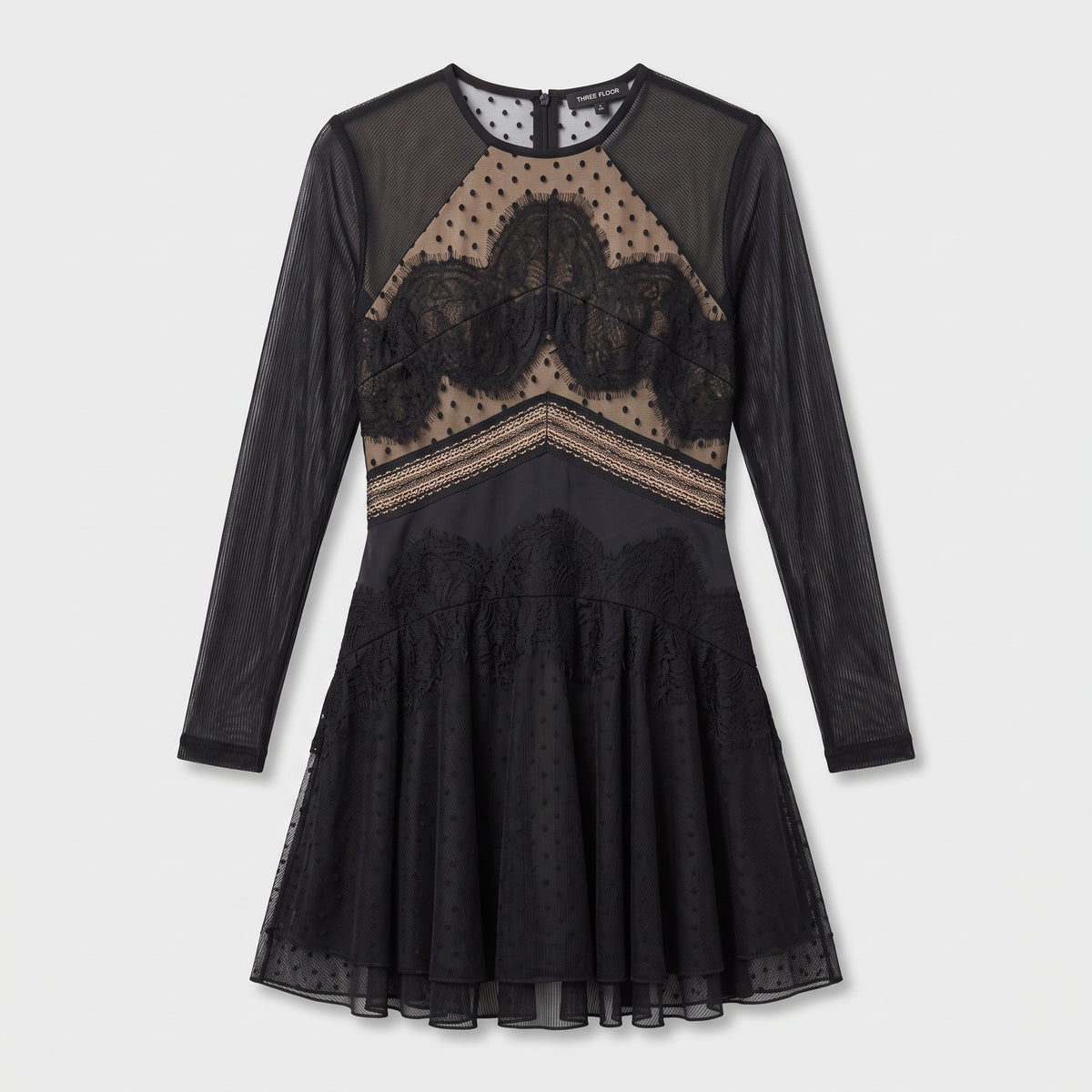 Sheer Lace Panel Mini Dress