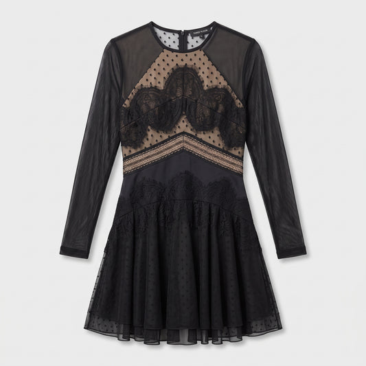 Sheer Lace Panel Mini Dress