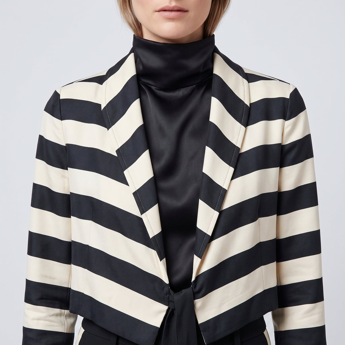 Striped Cropped Tie Front Jacket