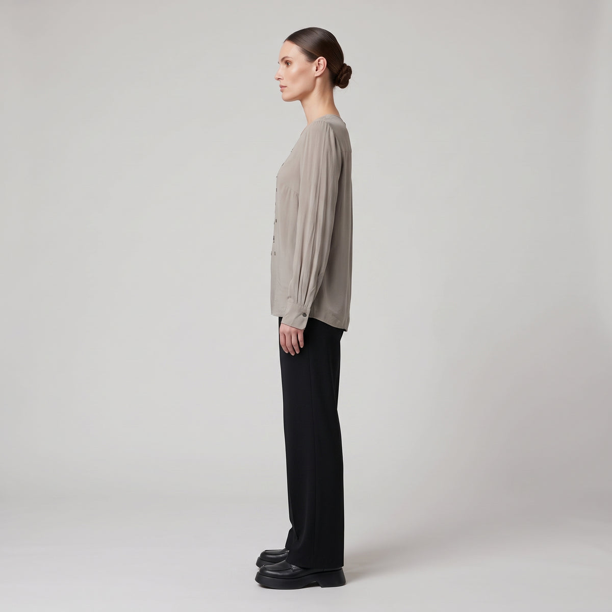 Embellished Neutral Silk Blouse