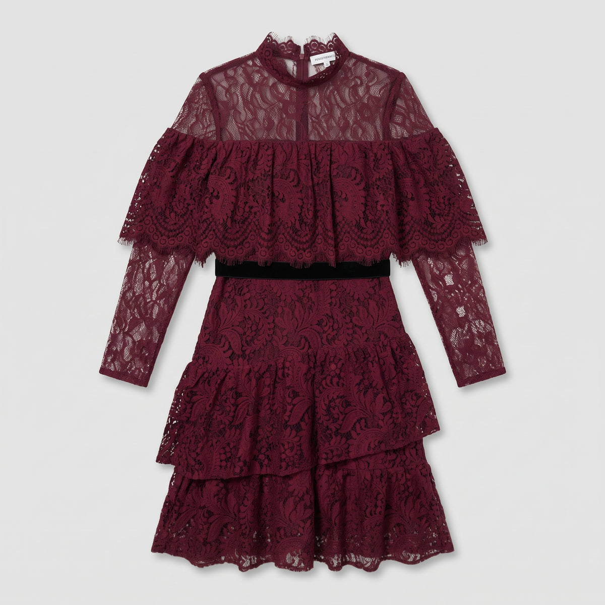 Burgundy Lace Ruffle Mini Dress