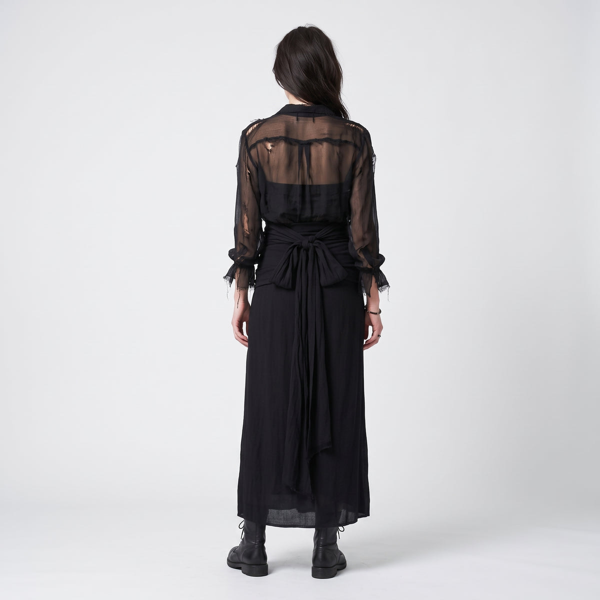 Draped Black Jersey Maxi Skirt