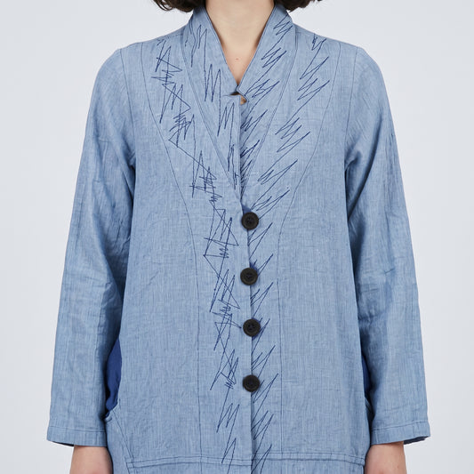Embroidered Linen Longline Jacket