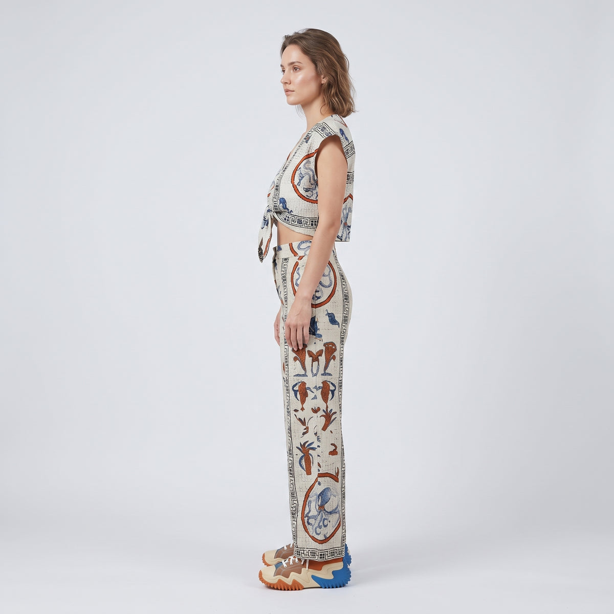 Printed Front Tie Structured Vest