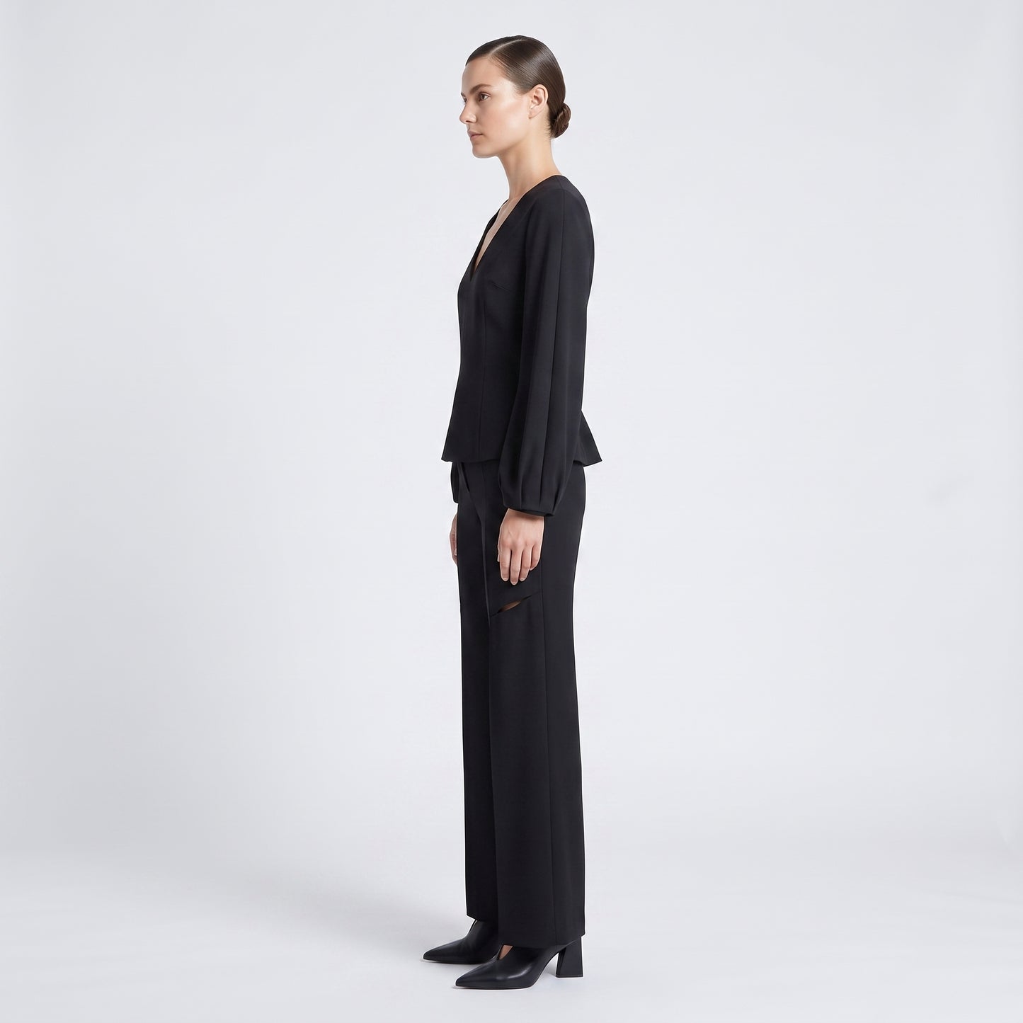 Black Deep V-Neck Blouse