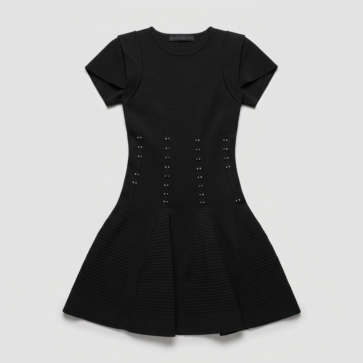 Structured Studded Black Mini Dress