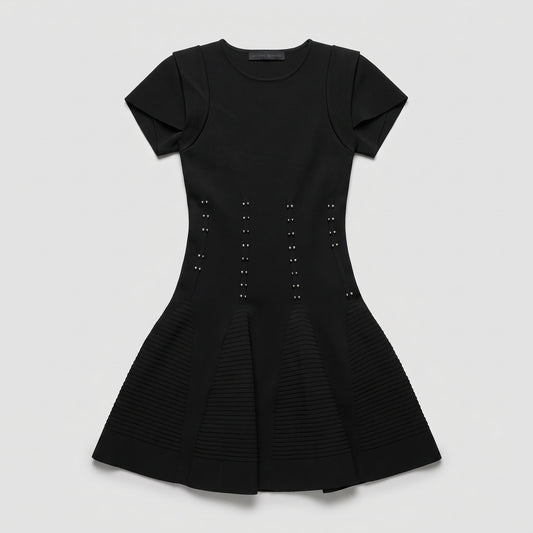 Structured Studded Black Mini Dress