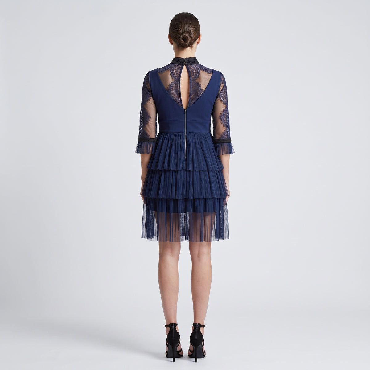 Navy Tiered Lace Cocktail Dress