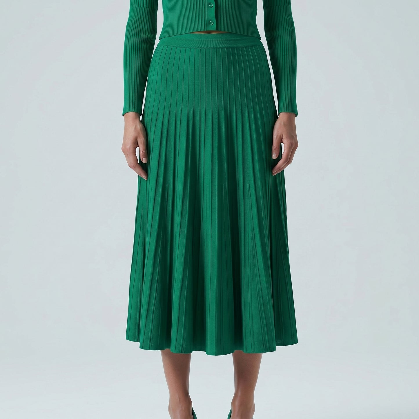 Emerald Pleated Knit Midi Skirt