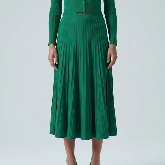 Emerald Pleated Knit Midi Skirt