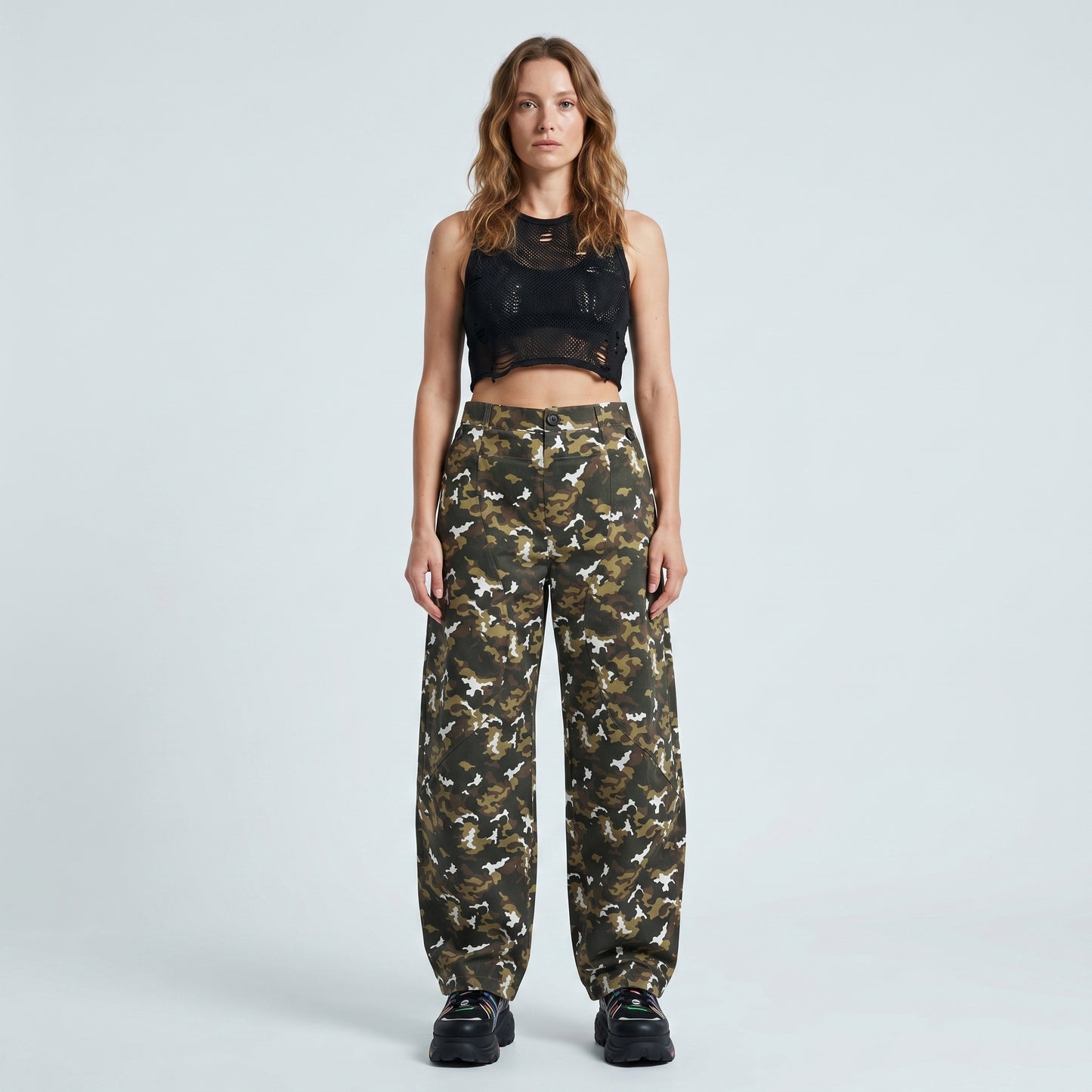 Camo Print Structured Trousers