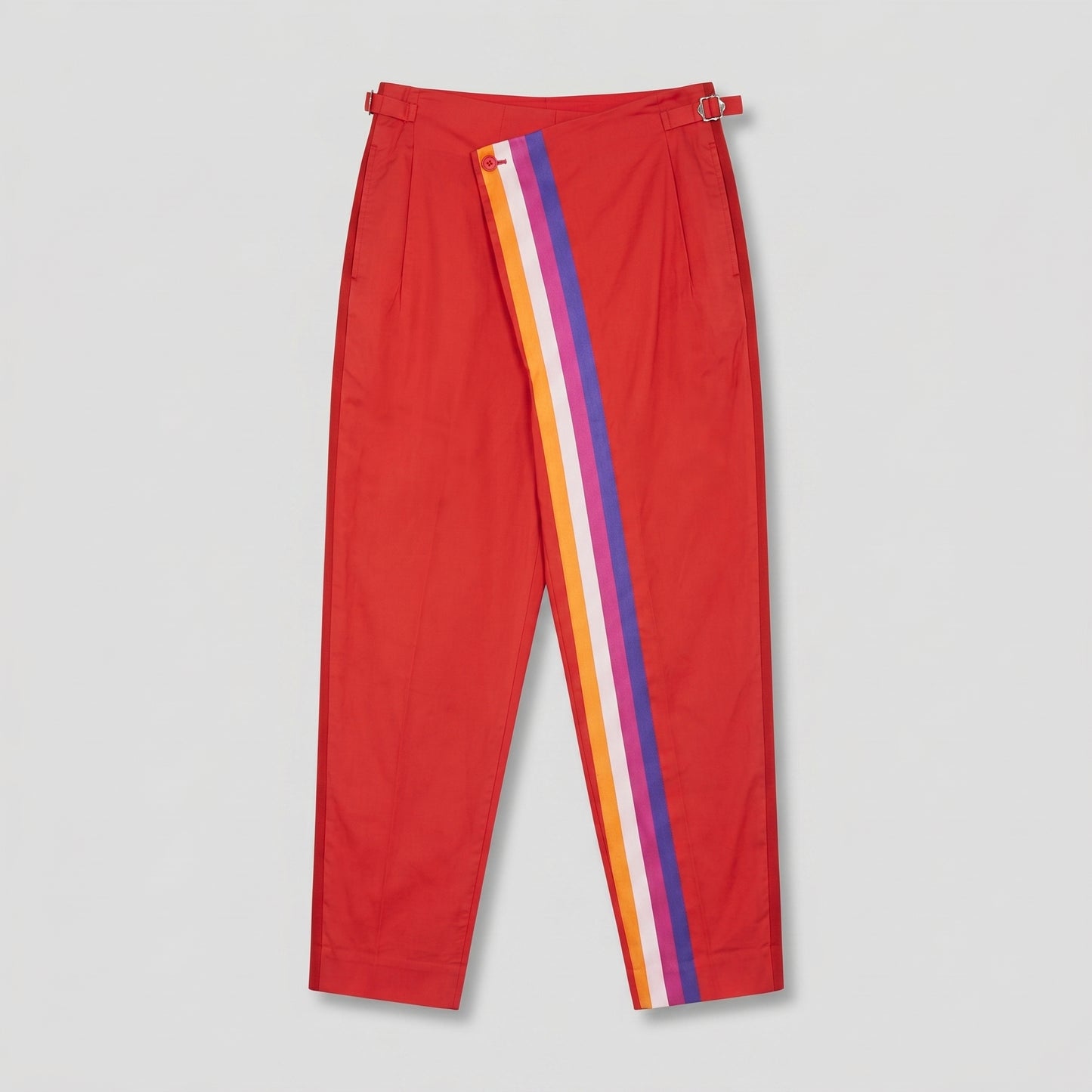 Asymmetric Striped Red Trousers