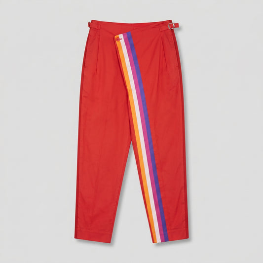 Asymmetric Striped Red Trousers