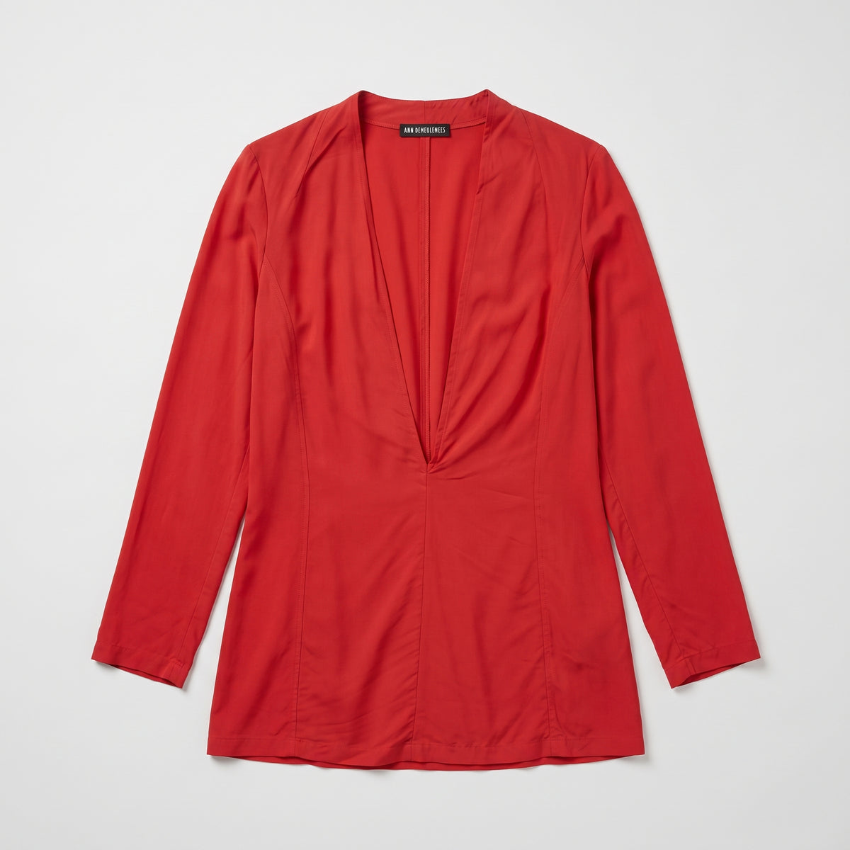 Red Deep V-Neck Blouse