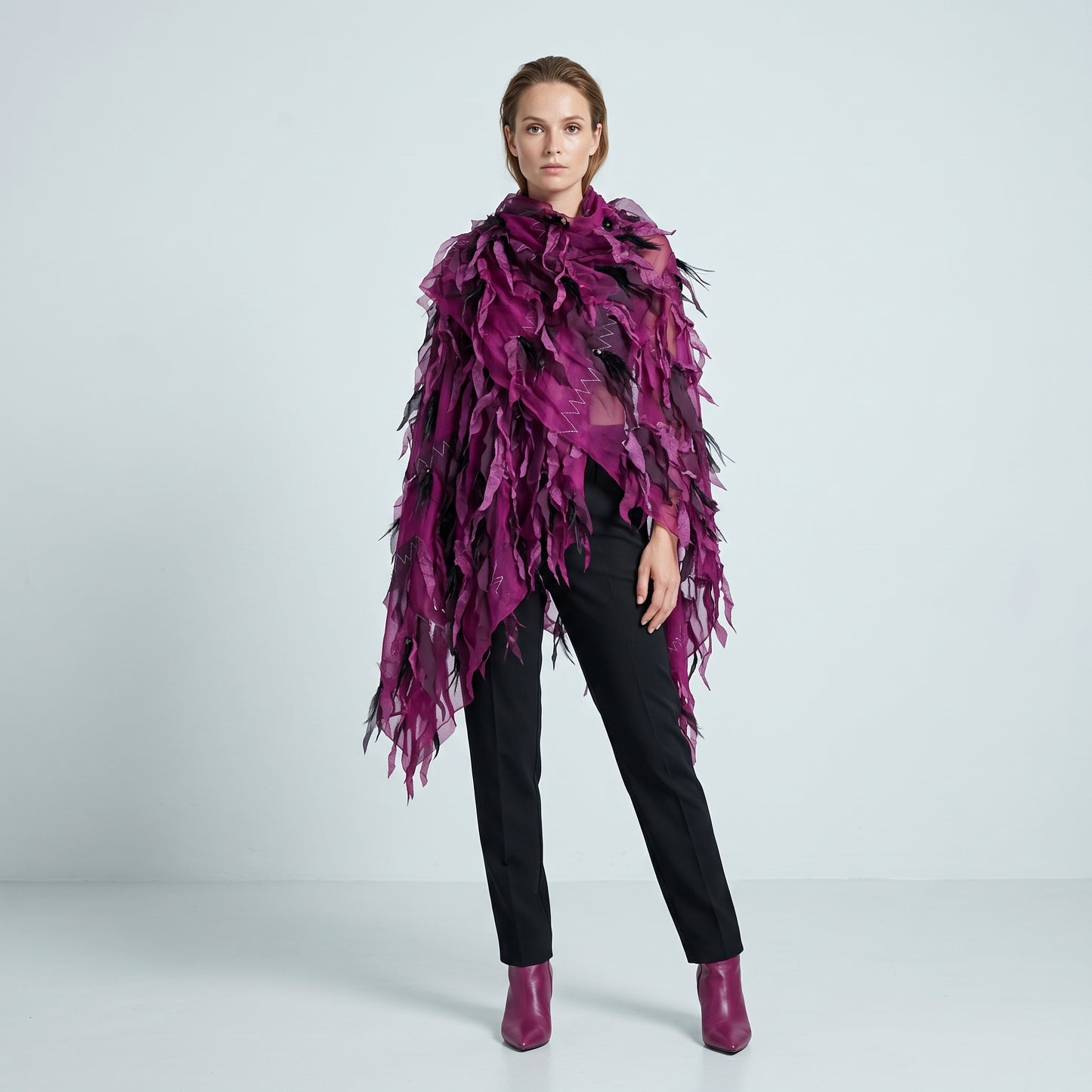 Fringed Magenta Organza Cover-Up