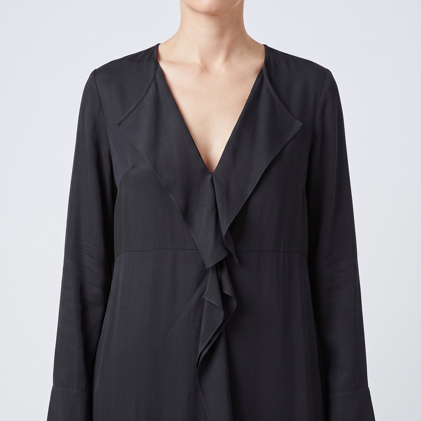 Black Ruffled Lapel Coat