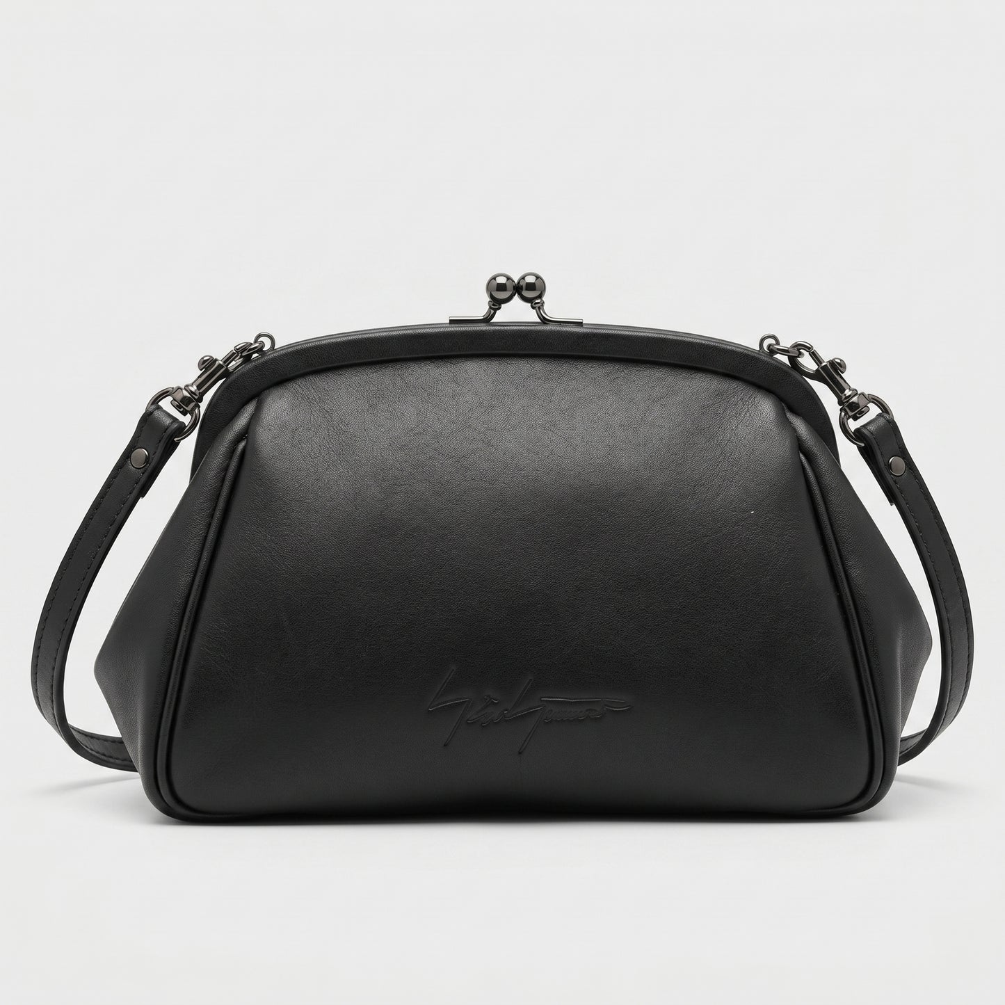 Minimalist Black Leather Clasp Bag