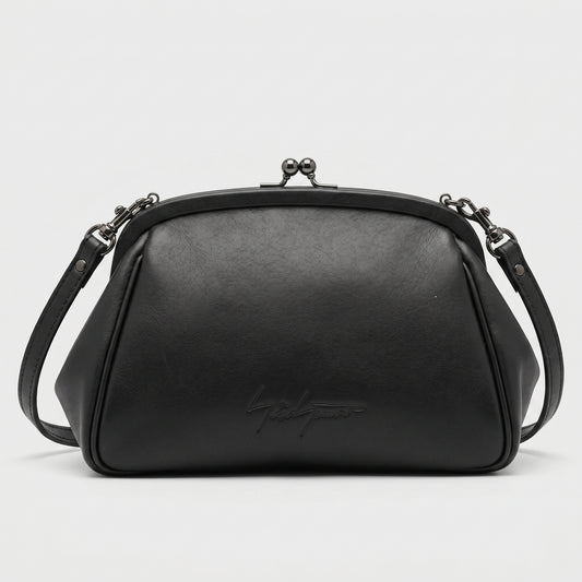 Minimalist Black Leather Clasp Bag