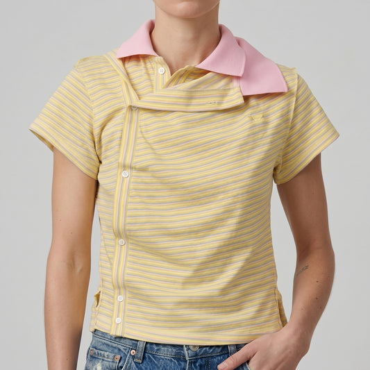 Asymmetric Striped Polo Shirt